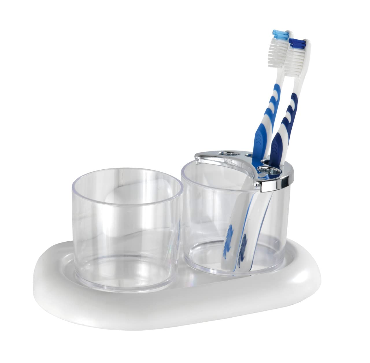 WENKO 17939100 White Plastic Tumbler Set with Toothbrush Holder - 20x10x12cm Bathroom Organizer for Countertop Storage | Perfect for Small Spaces, Dorm Rooms & Guest Bathrooms