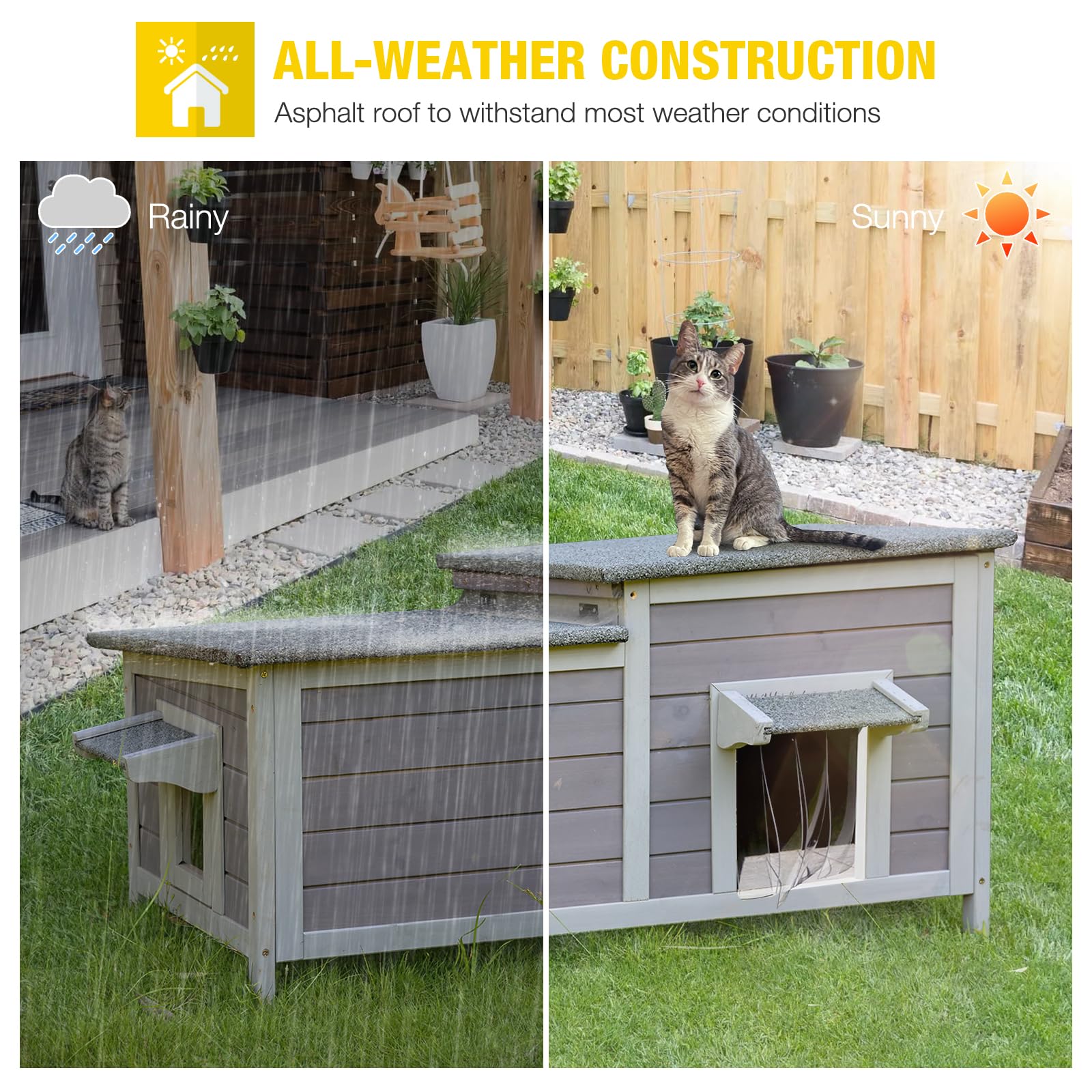 **Aivituvin Outdoor Cat House - Weatherproof Feral Cat Shelter with Double Rooms, Winter-Proof Kitty Cage for Outdoor & Indoor Use**