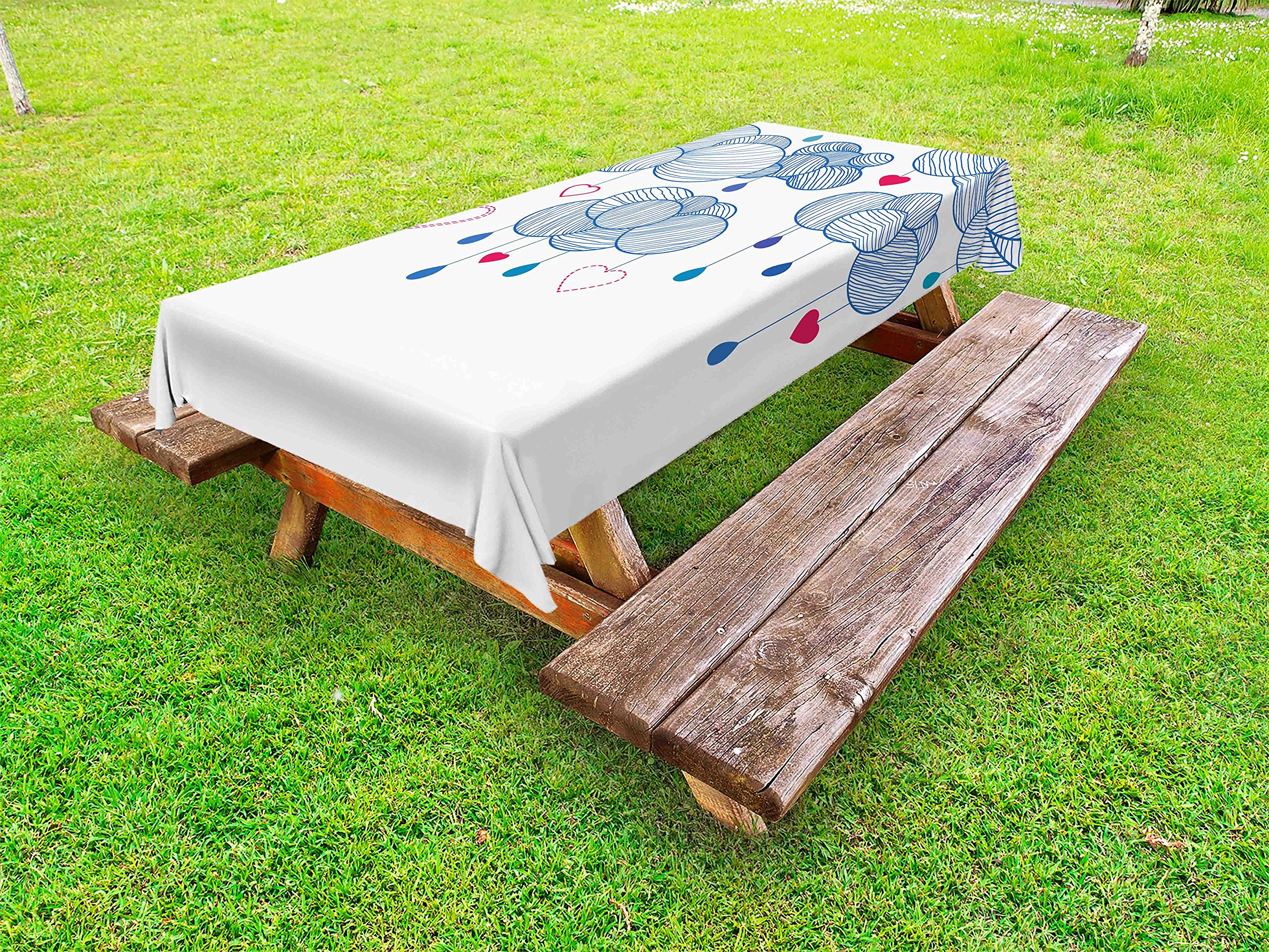 Ambesonne Modern Outdoor Tablecloth - Fluffy Hand-Drawn Clouds with Hearts Design, Washable Picnic Table Cover 58x120 Inches, Violet Blue Magenta White - Perfect for Garden Parties, BBQs, and Outdoor Dining Decorations
