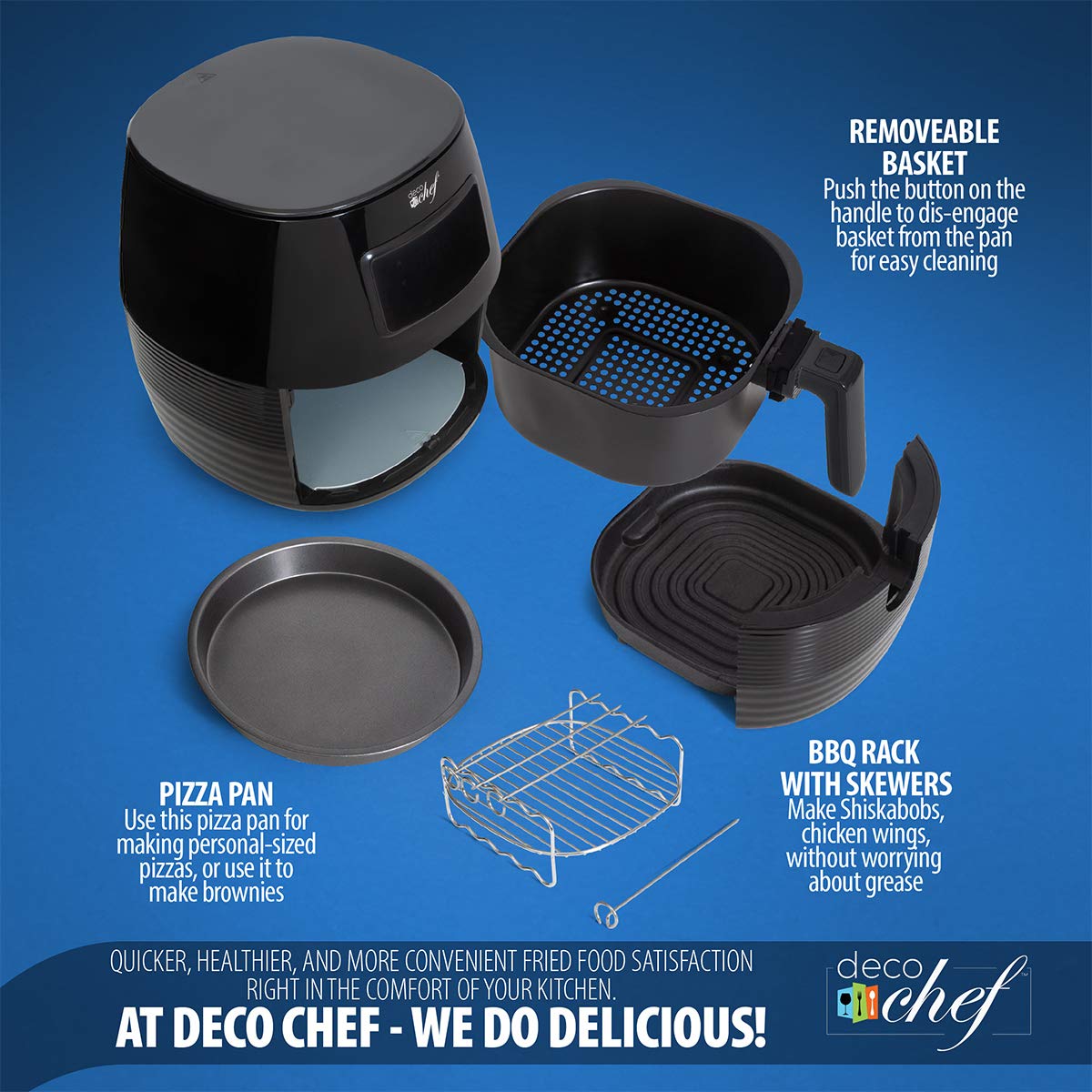 Deco Chef 5.8QT (19.3 Cup) Digital Electric Air Fryer with Accessories & Cookbook - Healthy Air Frying, Roasting, Baking, Crisping & Reheating - Perfect for Family Meals, Quick Snacks & Meal Prep (Black)