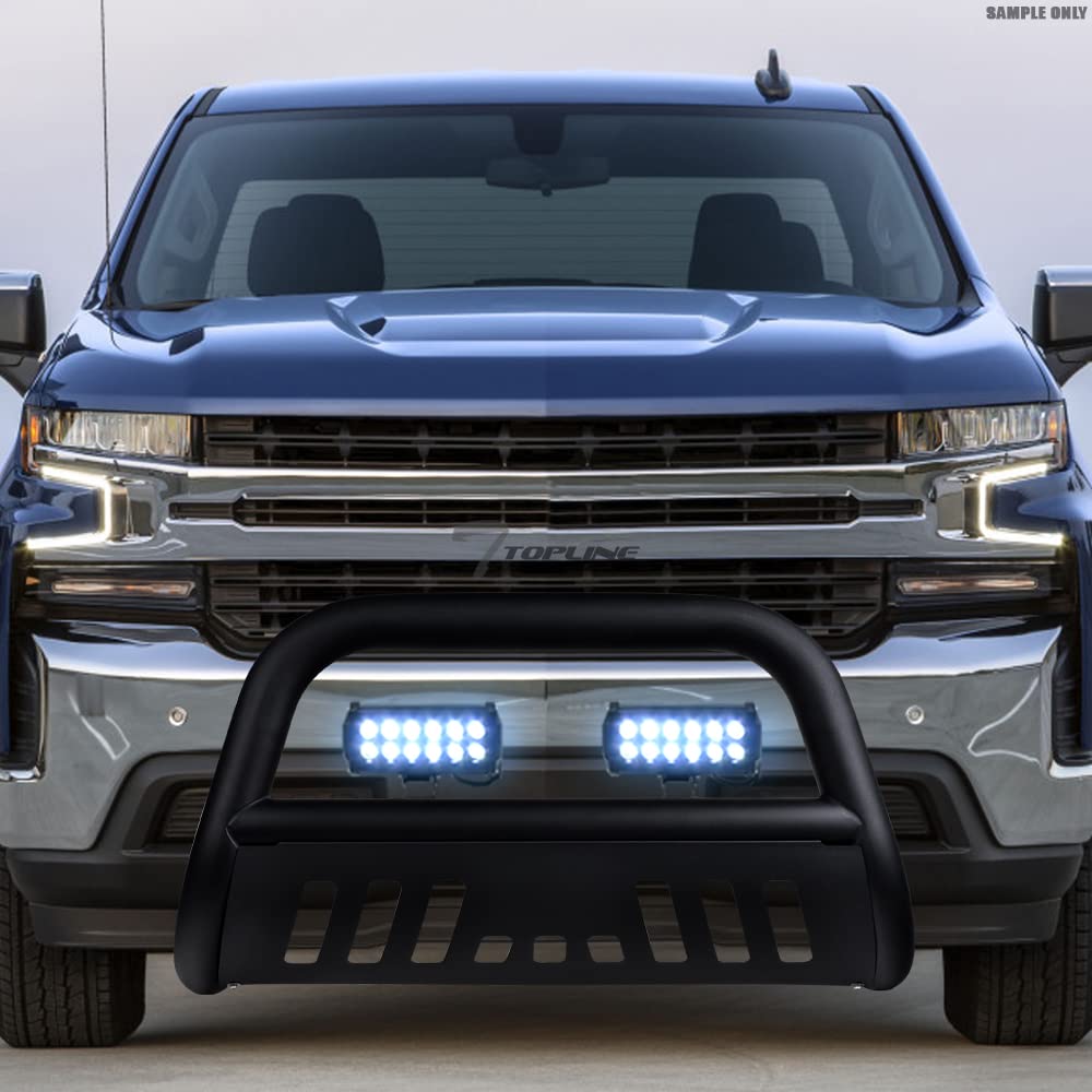 Matte Black Bull Bar Push Bumper Grille Guard with Skid Plate & 36W CREE LED Fog Lights for 2004-2015 Nissan Titan & Armada - Off-Road Protection & Style Upgrade