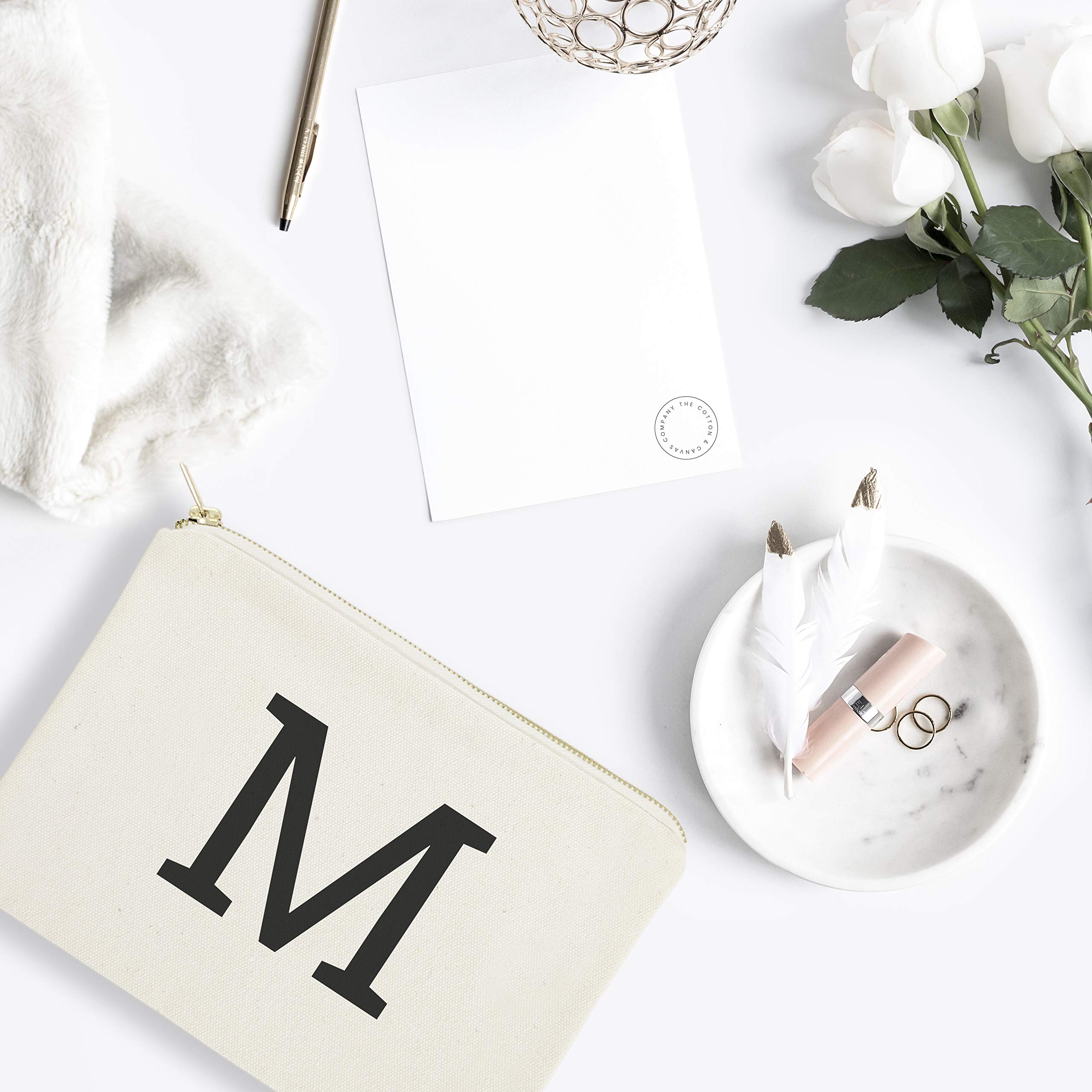 Personalized Monogram Initial M Cosmetic Bag - Cotton & Canvas Travel Makeup Pouch for Women | Perfect for Travel, Gym & Everyday Use
