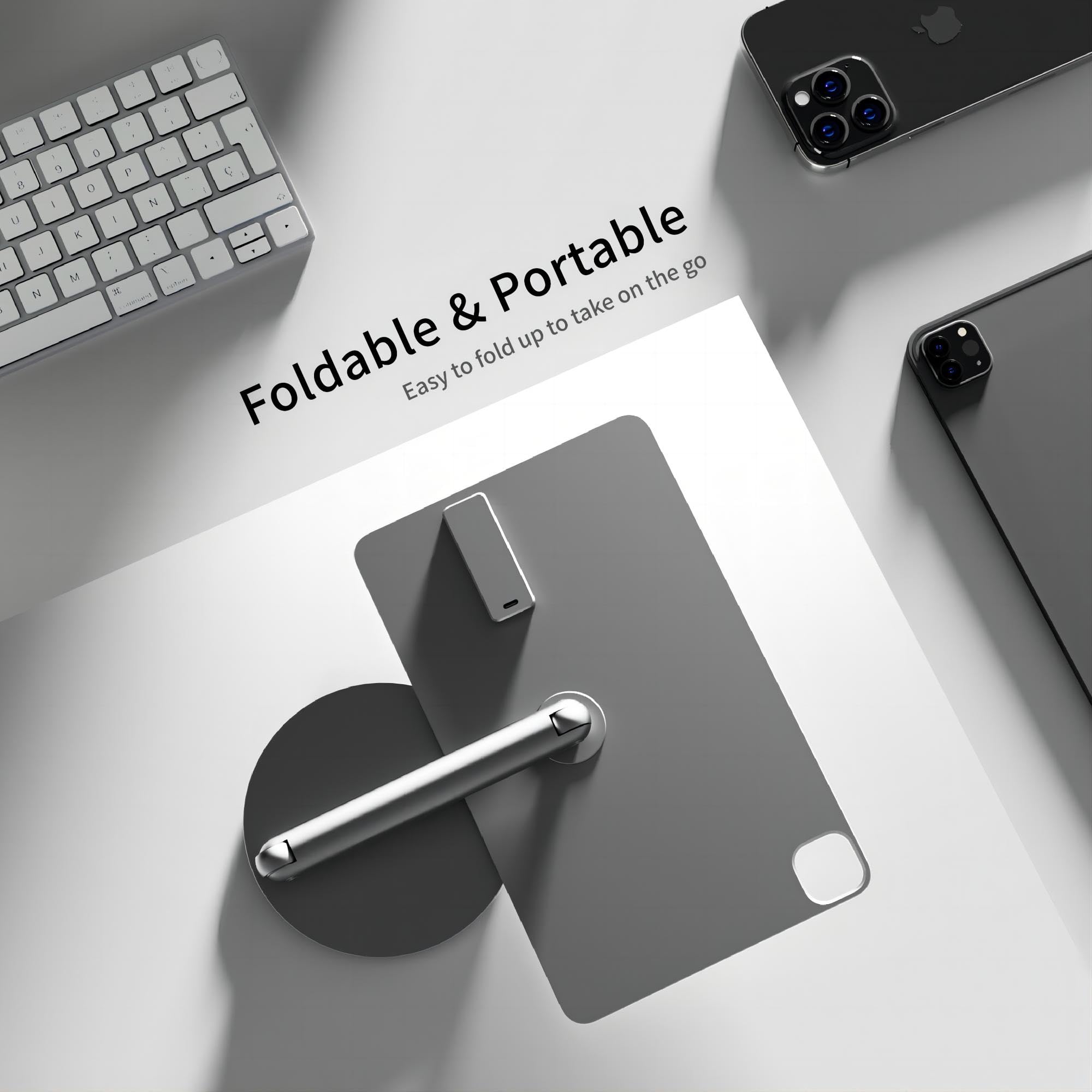 LULULOOK 360° Adjustable Magnetic Wireless Charging Stand for iPad Pro 11-inch M4 (2024) - Aluminum Alloy Foldable Tablet Stand with USB-C Cable - Perfect for Home Office, Bedside & Travel Use