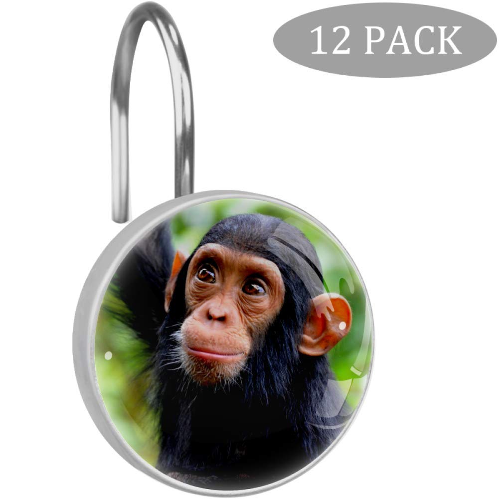 Rust-Resistant Stainless Steel Chimpanzee Shower Curtain Hooks - Ideal for Forest & Jungle Bathroom Decor - Perfect for Bathroom, RV, and Dorm Showers