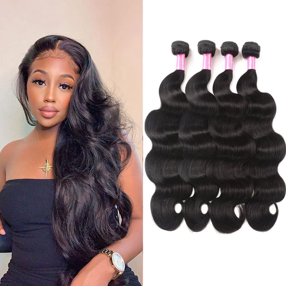 YISEA 4 Bundles Brazilian Virgin Human Hair Extensions (24 26 28 30 Inch) - 100% Unprocessed Body Wave Weave Hair 10A Grade Natural Black | Perfect for Daily Styling, Parties & Special Occasions