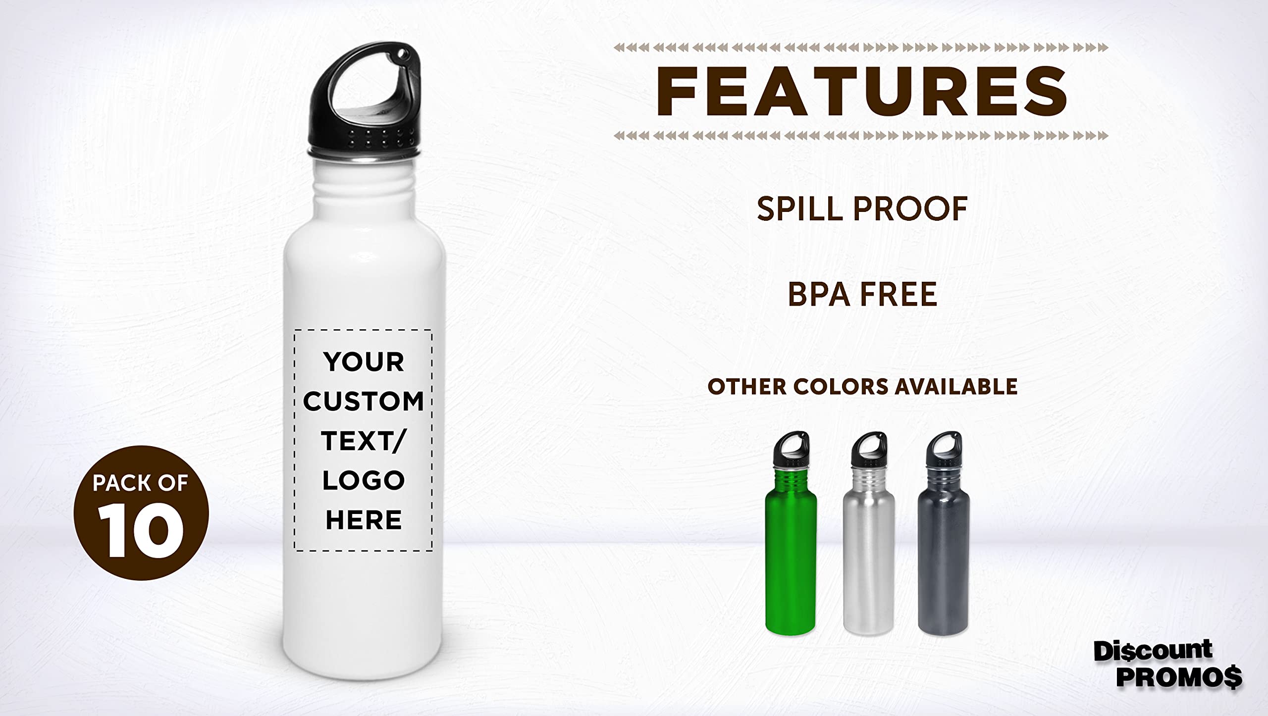 Custom Stainless Steel Water Bottles 26oz (Set of 10) - Personalized Bulk Pack - Reusable & Leak Proof - Ideal for Gym, Hiking, Camping, Outdoor Sports - White - Perfect for Office, School, Team Events & Corporate Gifts