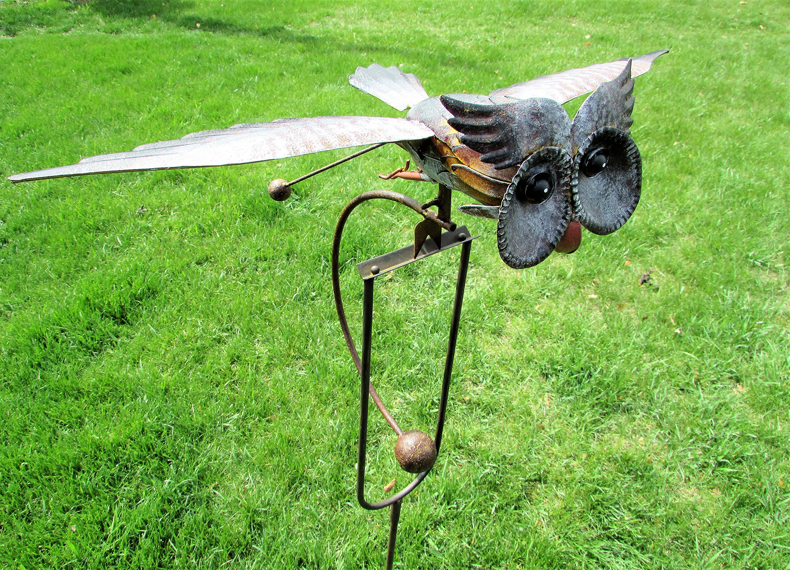 Kinetic Wind Spinner - Metal Owl Yard Stake in Brown & Grey, Rocking Garden Art for Outdoor Decor | Perfect for Patio, Lawn, and Backyard Landscaping