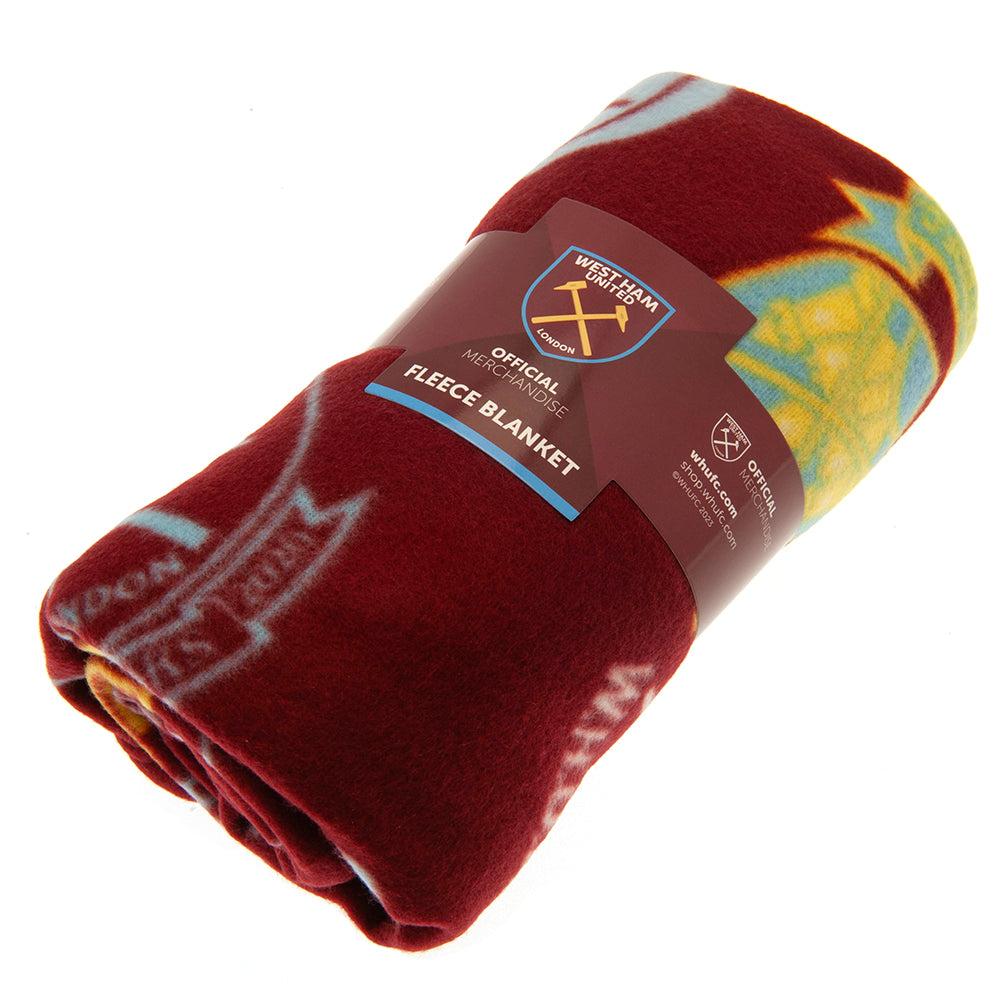 West Ham United Historic Crests Fleece Blanket - Soft & Warm Football Team Blanket for Home, Office, or Stadium - Perfect Gift for Soccer Fans & Supporters