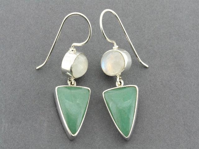 Aventurine and Moonstone Silver Doll Earrings for Women – Handmade Boho Dangle Earrings for Everyday Wear, Parties, and Gifts