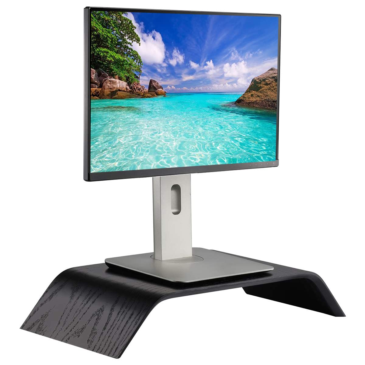SAMDI Wooden Computer Monitor Stand with Storage - Oak Wood Black, Ergonomic Laptop Stand for MacBook, Notebook & Desktop Accessories - Perfect for Home Office, Gaming Setup & Workspace Organization