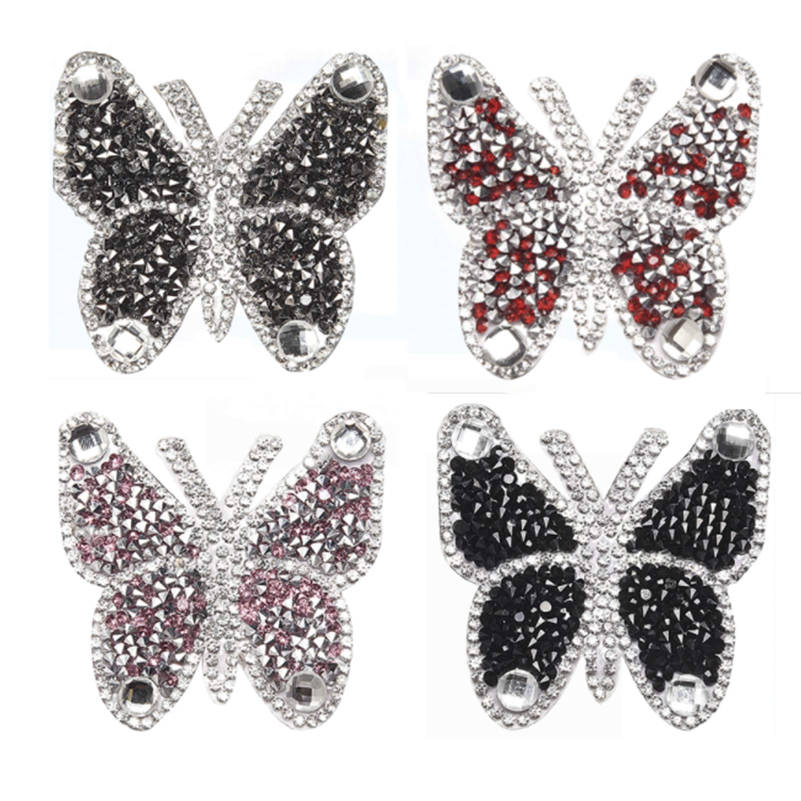 LARATH 4PCS Rhinestone Butterfly Patches - Iron On/Sew On Clothing Repair Decoration for DIY Crafts, Hats, Bags & Accessories (4 Colors) - Perfect for Denim Jackets, Jeans, Backpacks & Fashion Upcycling