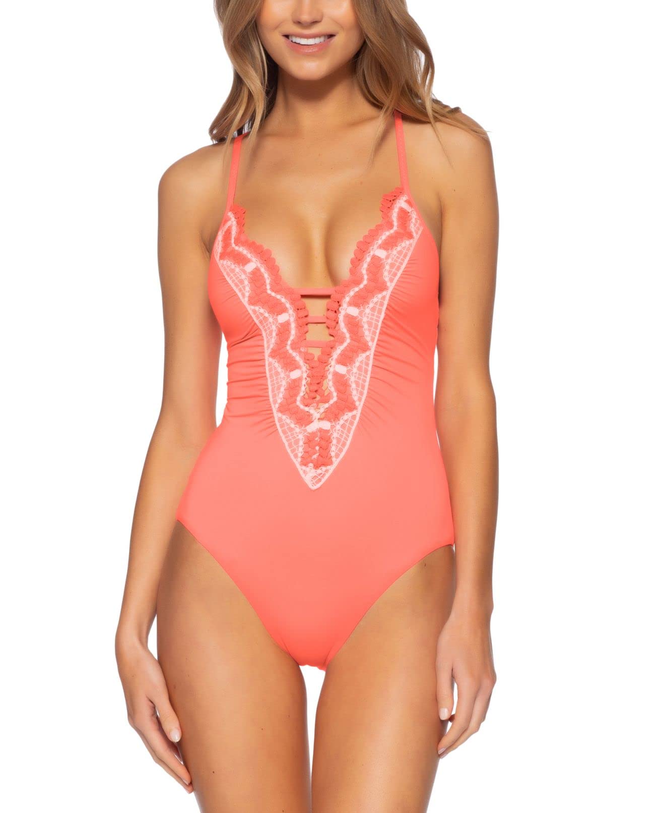 Becca by Rebecca Virtue Tallulah Claire Plunge One-Piece Swimsuit - Sexy Deep V Neck Monokini for Women, Perfect for Beach Vacations & Pool Parties