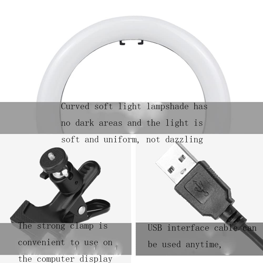 MINJUK 6-8 Inch Adjustable Ring Light for Video Conference, Live Streaming & Computer Use - Clip-On Beauty Light with Brightness Control for Home Office, Gaming & Makeup (6 Inch)
