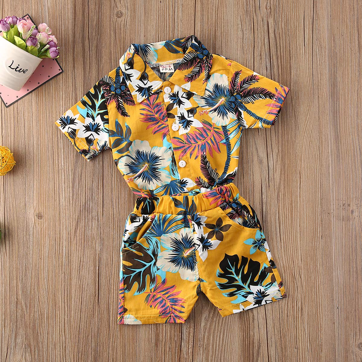 Boys Summer Shorts Set - Floral Shirt & Bermuda Shorts for Toddler Beach Outfits