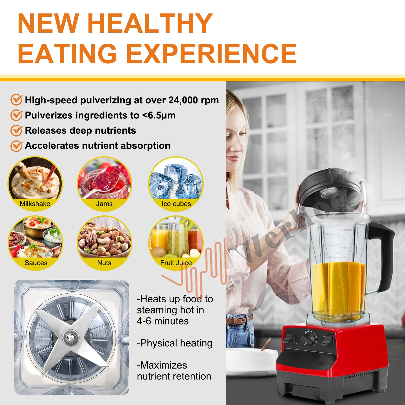Vitamix Blender Pitcher 64 oz - Compatible with 5200, 6300, VM0101, VM0102, VM0103, VM0197 & E310 Models - Leak-Proof Container for Classic, Explorian, Commercial & Professional Series - 3-Year Warranty - Perfect for Smoothies, Soups & Nut Butters