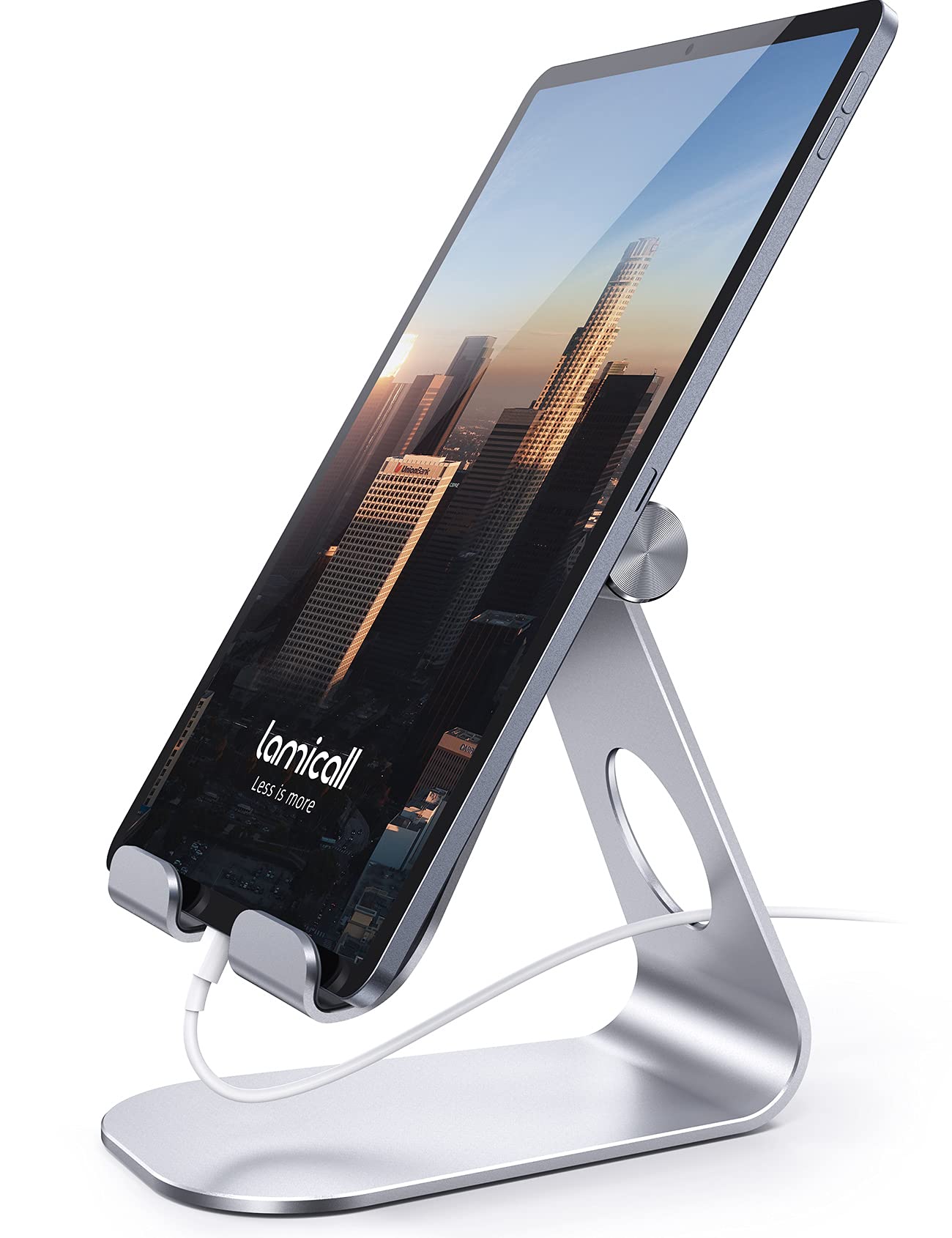 Lamicall Adjustable Tablet Stand Holder - Universal Desktop Stand for iPad Pro 9.7/10.5/12.9, iPad Air 2/3/4, iPad Mini 2/3/4, iPhone, Nintendo Switch, Samsung Galaxy Tab & More Smartphones (Silver) - Perfect for Home Office, Bed Reading & Kitchen Cooking