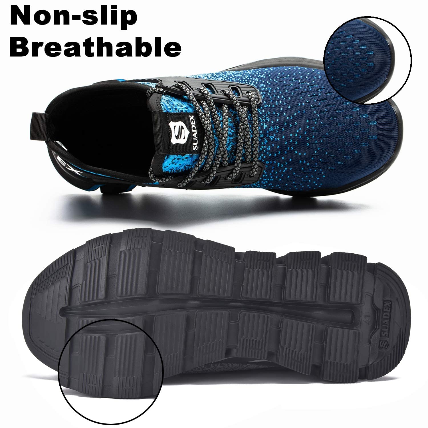 SUADEX Steel Toe Work Shoes for Men & Women - Lightweight Breathable Safety Sneakers with Composite Toe - OSHA Approved for Construction, Warehouse & Industrial Work
