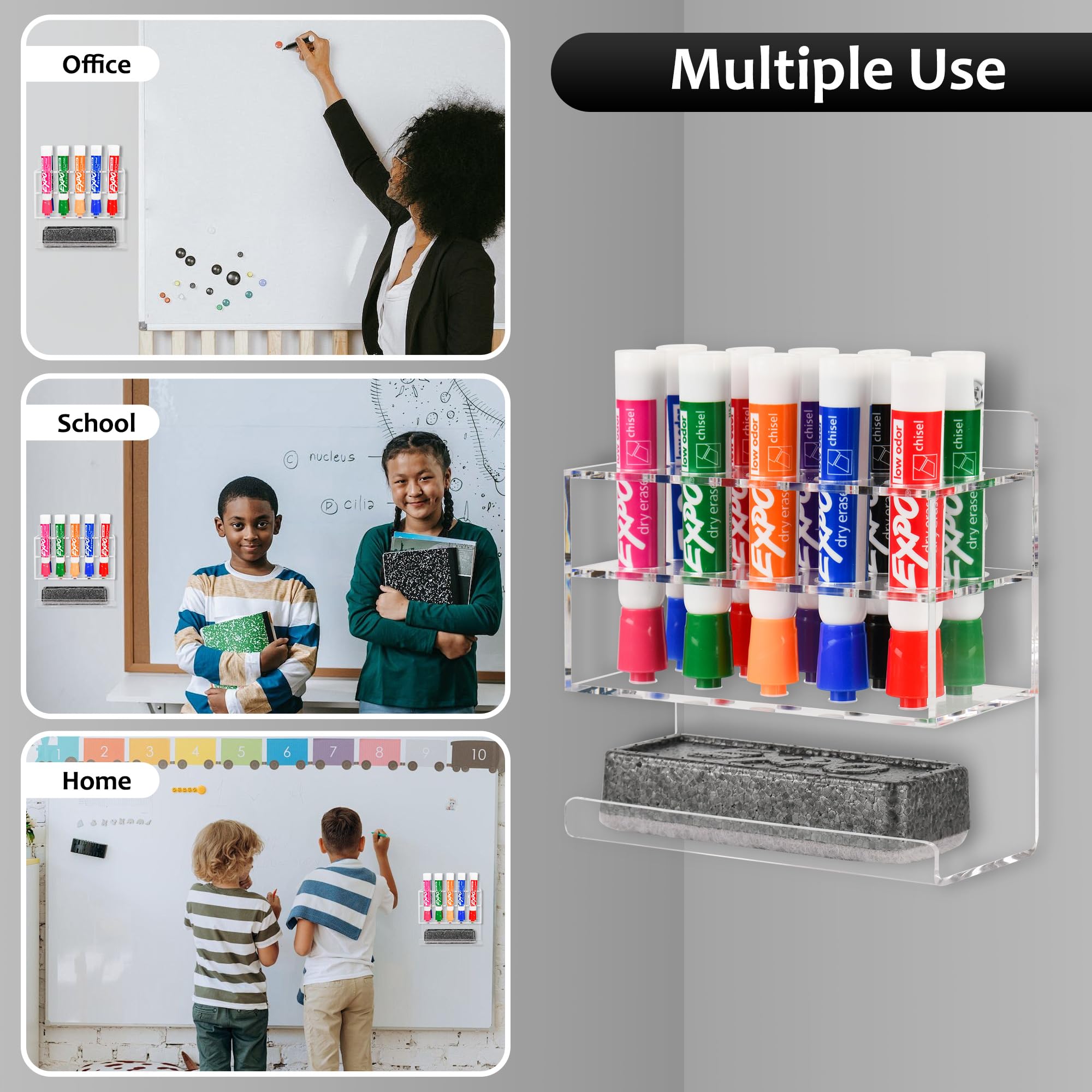 Wall Mounted Dry Erase Marker Holder - 10 Slot Acrylic Whiteboard Marker Organizer for Classroom & Office | Perfect for Whiteboard Accessories, Teacher Supplies & Desk Organization