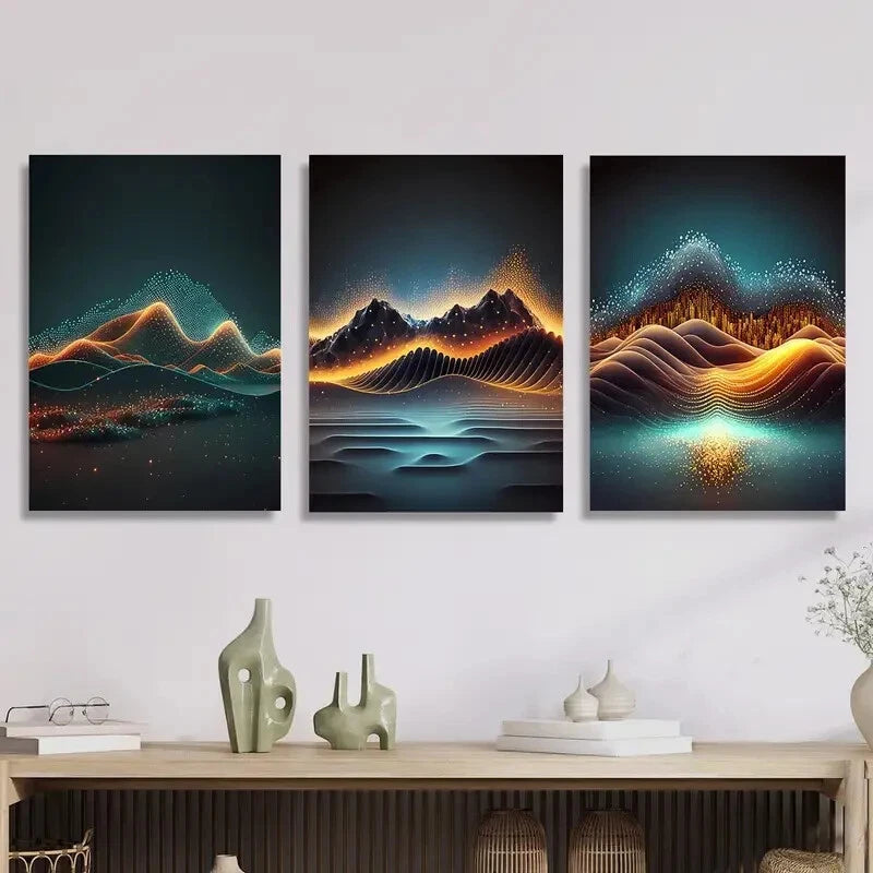 3-Piece Digital Photovoltaic Jumping Metal Wall Art - Ready to Hang Modern Home Decor for Living Room, Bedroom & Office