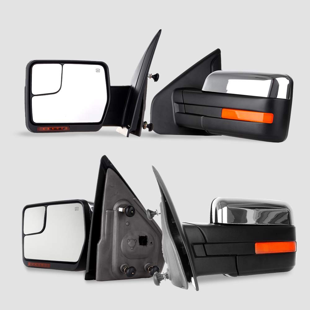 INEEDUP Towing Mirrors for Ford F-150 2004-2014 - Power Adjustable Heated Side Mirrors with Turn Signal Lights (Left & Right) - Perfect for Enhanced Visibility & Safety While Towing Trailers or Large Loads