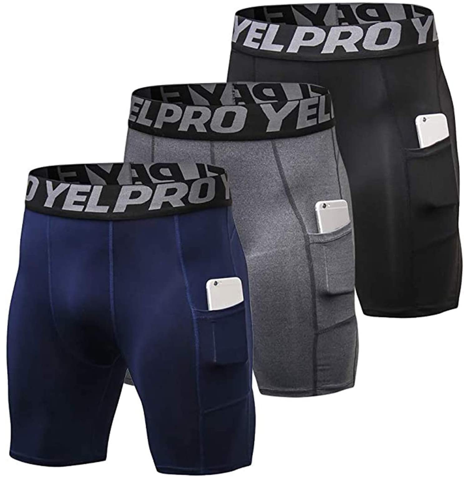 Yuerlian Men's Compression Shorts with Pockets - Spandex Athletic Workout Running Shorts, Performance Baselayer Underwear for Gym, Cycling & Sports Activities