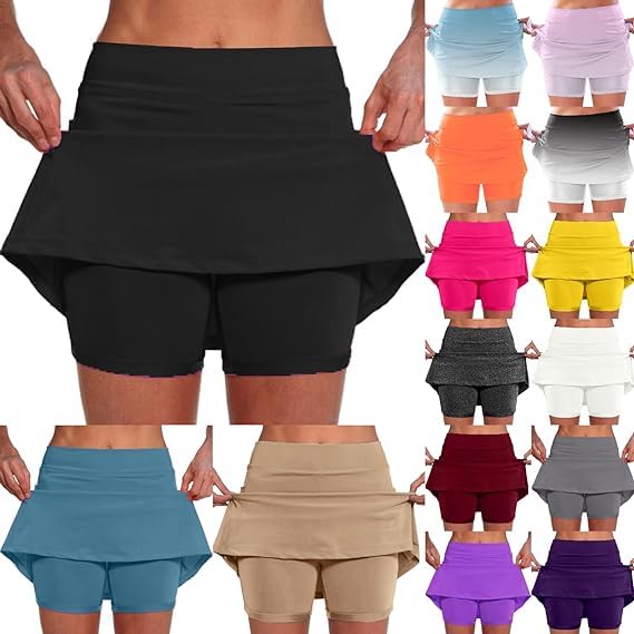 AMDBEL Women's Elastic Yoga Culottes - High Waist Athletic Skirt Shorts with Pockets for Running & Cycling