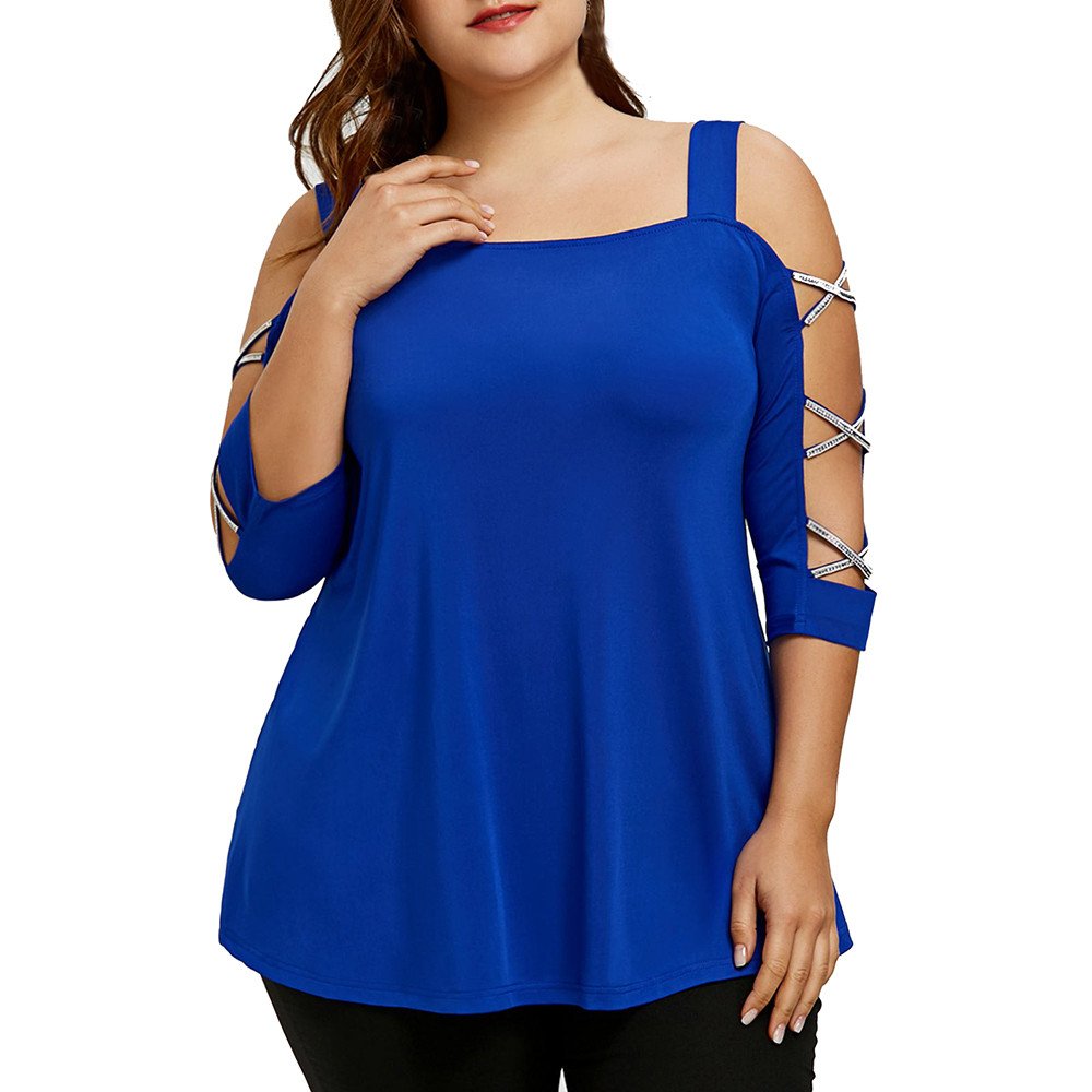 WOCACHI Women's Plus Size Criss Cross Strapless Pullover Blouse - Half Sleeve Oversized T-Shirt for Summer | Casual Wear, Beach Outfits & Vacation Essentials