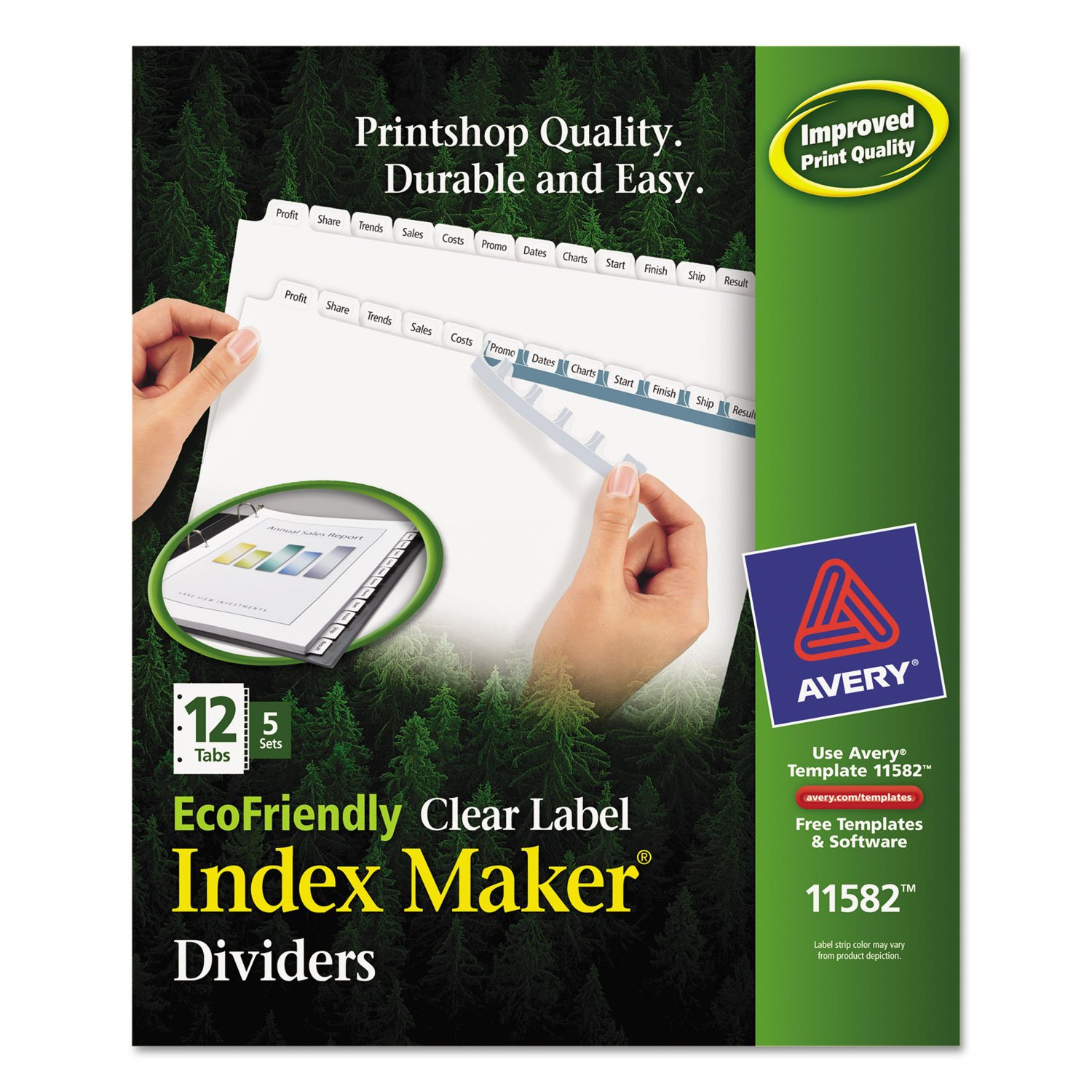Avery 11582 Eco-Friendly Index Maker Dividers, 12-Tab, Letter Size, White, 5 Sets per Pack - Perfect for Office Organization, School Binders & Filing Systems