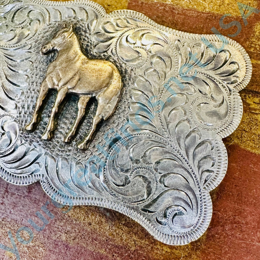 Vintage Boyd Sterling Silver Overlay Western Belt Buckle - Genuine Handcrafted Cowboy Accessory for Rodeo, Country Music & Western Fashion Enthusiasts