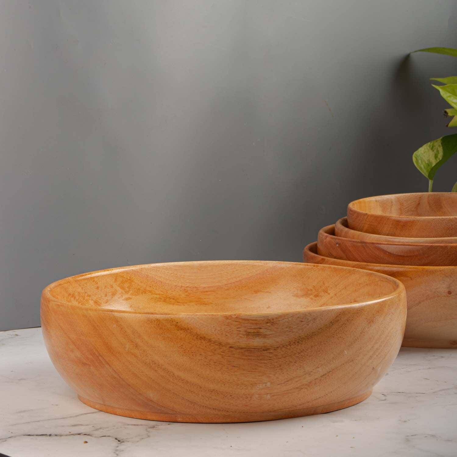 Organic Neem Wood Serving Bowl - Handcrafted Eco-Friendly Fruit & Salad Bowl for Healthy Dining - Perfect for Parties, Picnics & Home Decor