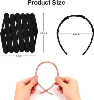 DENICRAAS Matte Foldable Headbands for Women - Thin Pocket Black Hair Bands, No Slip Retractable Plastic Hair Accessories with Teeth (Pack of 1) | Perfect for Travel, Workout, and Everyday Styling