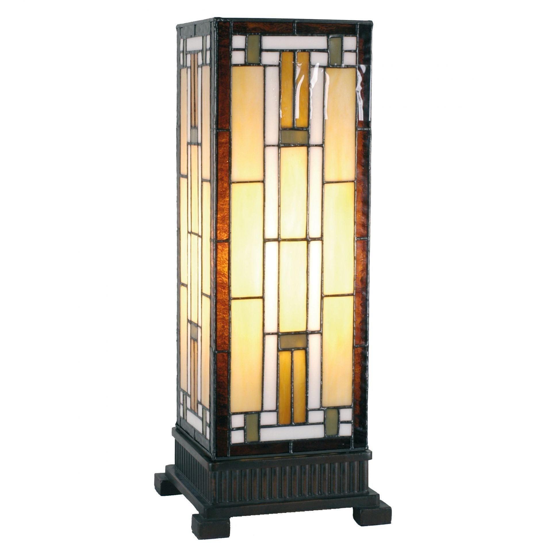Richmond Tiffany Large Square Table Lamp - Stained Glass LED Light for Living Room, Bedroom & Office Decor