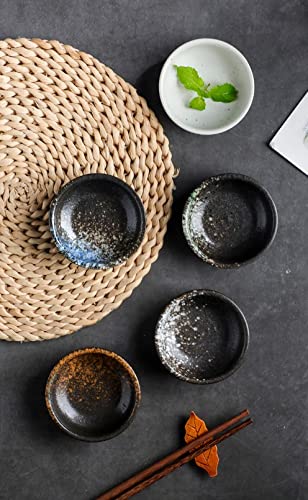 Japanese Style Round Porcelain Side Dish Bowls - Set of 6 Small Soy Sauce Dipping Bowls for Sushi, Dumplings & Asian Cuisine (Blue/Green/Black/White/Brown) - Perfect for Home Dining, Restaurants & Party Appetizers