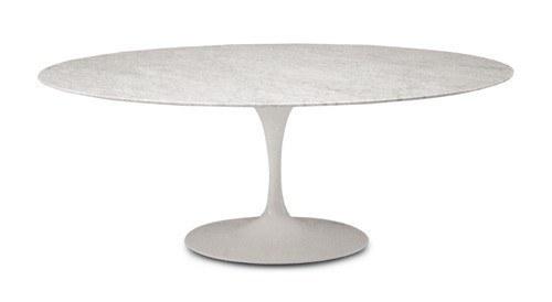 Eero Saarinen Tulip Table Oval Dining Table 48 x 92 Inches - Modern White Marble Top for Dining Room, Kitchen, or Office Conference Space