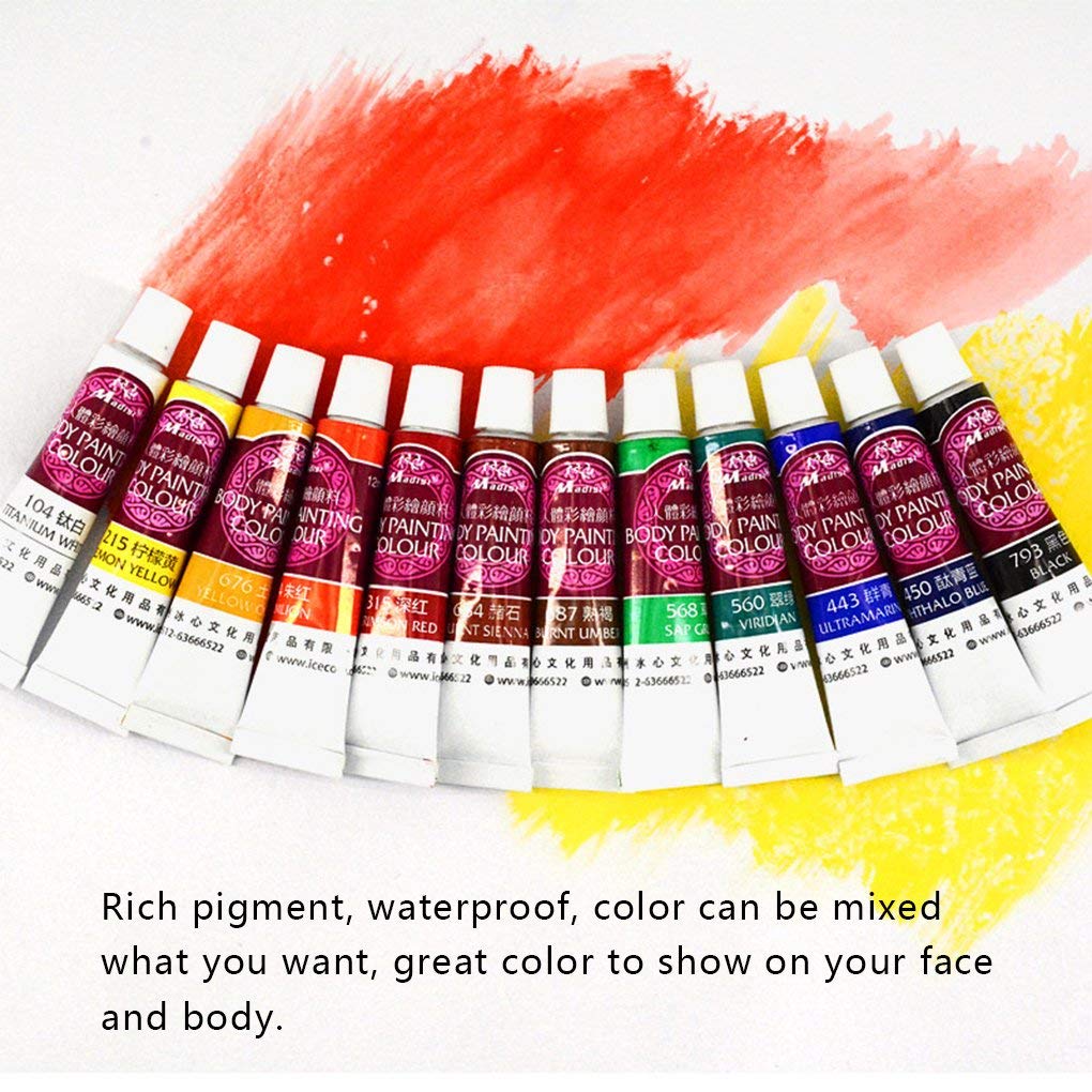 Professional Face & Body Paint Oil Kit with Brush - Hypoallergenic Non-Toxic Halloween & Birthday Party Makeup for Adults & Kids - Perfect for Costume Parties, Cosplay, Face Painting & Special Events