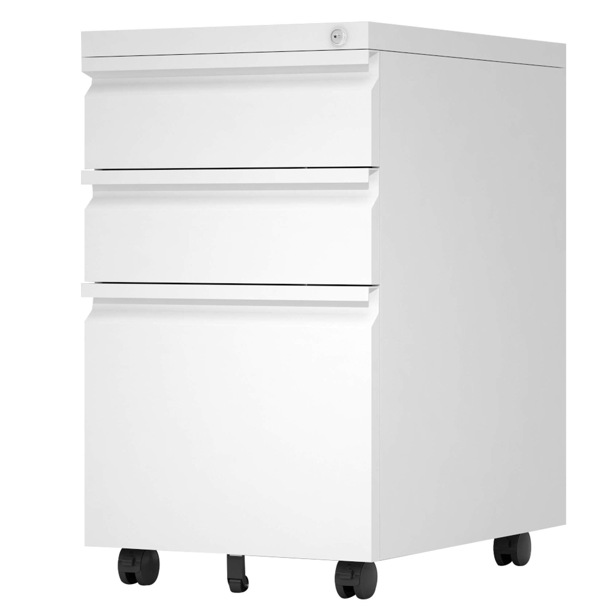 3-Drawer Locking Mobile File Cabinet for Legal/Letter/A4 Documents - Home Office Storage Organizer with Wheels, White - Perfect for Office, Study Room & Home Organization