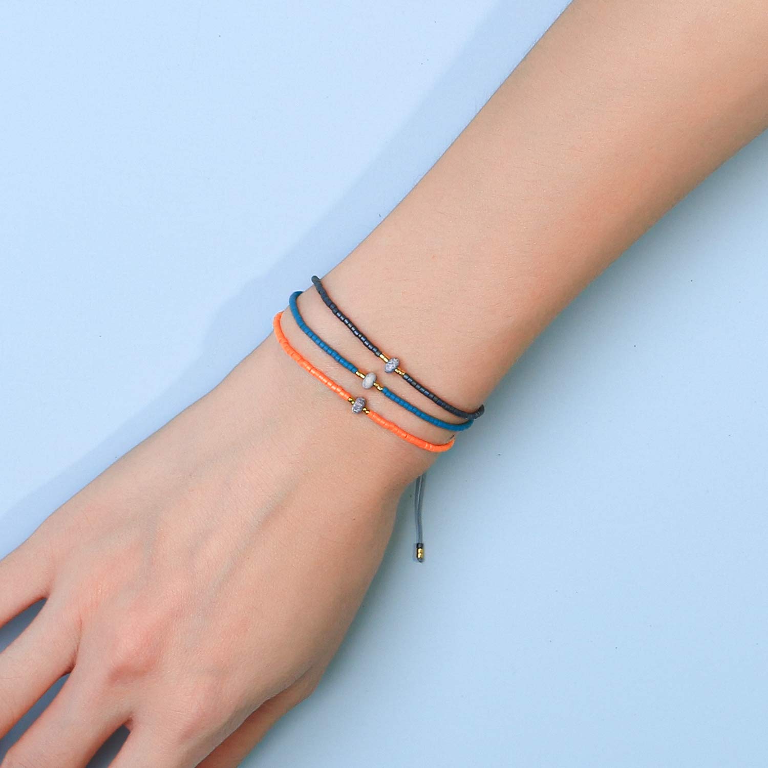 KELITCH Agate Seed Beads Friendship Bracelets for Women - Thin Beaded Bracelet Set, Boho Chic Handmade Jewelry for Beach, Summer, Gifts & Everyday Wear