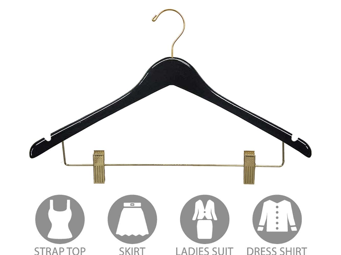 Premium Curved Wooden Skirt Hangers 25 Pack - Solid Wood Clothes Hangers with Adjustable Clips, Black Finish for Wardrobe Organization & Closet Storage