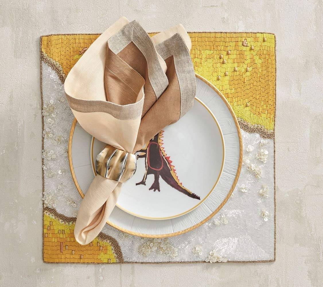 Kim Seybert Desert Napkin Rings - Set of 4 in Gold & Silver - Elegant Table Setting for Dinner Parties & Holiday Decor