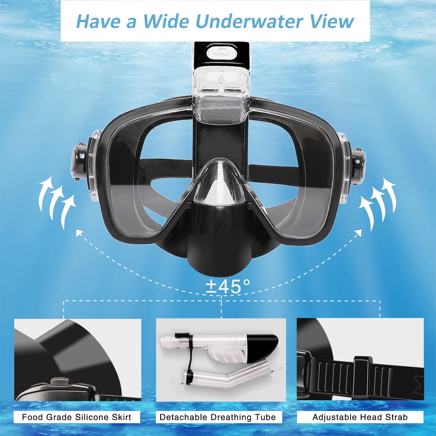 **Full Face Snorkel Mask - 180° Panoramic View, Anti-Fog & Leak Proof Scuba Diving Mask with Camera Mount - Perfect for Ocean, Beach & Pool Snorkeling Adventures**