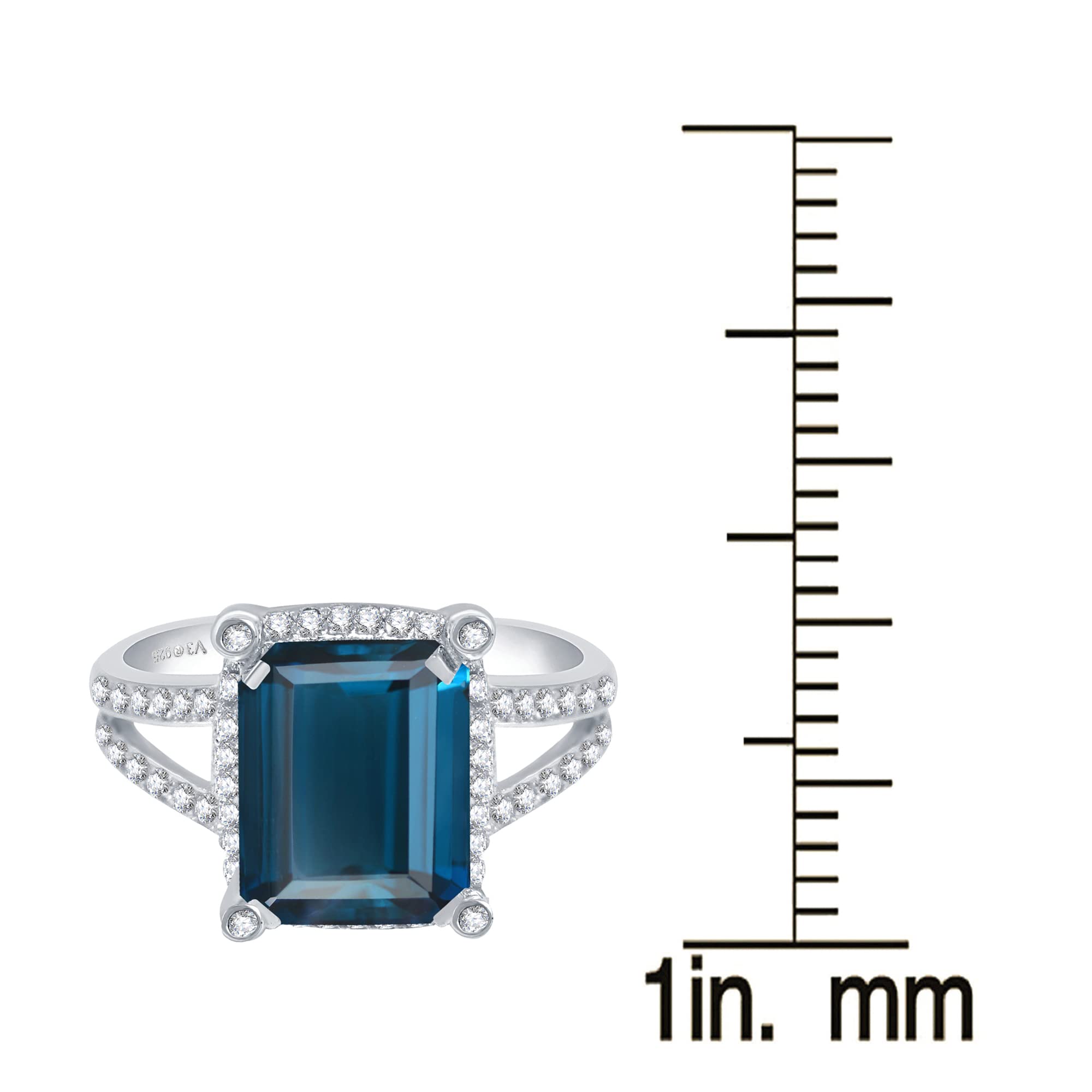Sterling Silver London Blue Topaz & White Topaz Halo Ring for Women - Elegant Birthstone Jewelry Gift for Anniversary, Engagement, or Special Occasion