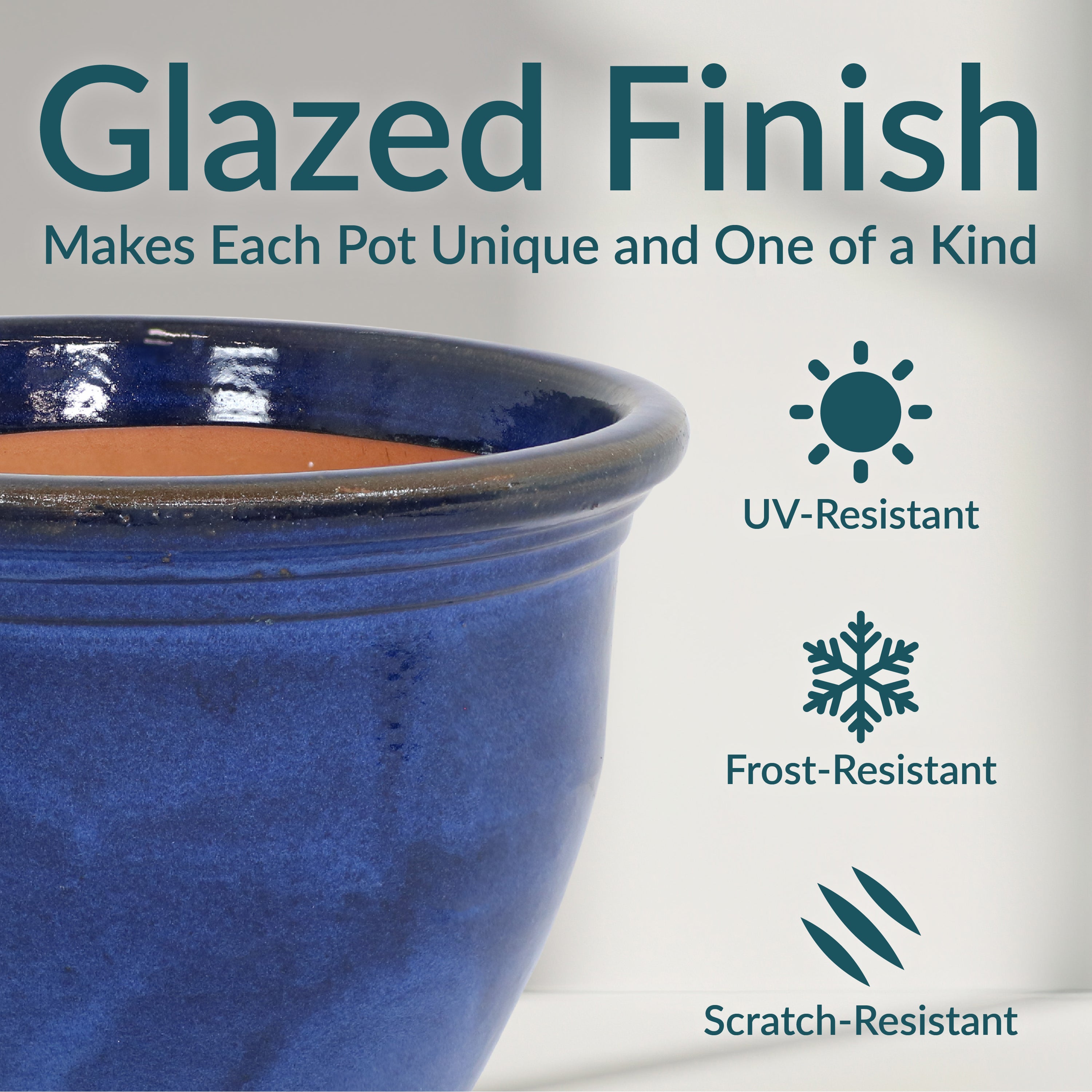 Sunnydaze Studio Round Glazed Ceramic Planter with Drainage Hole - Indoor Outdoor Flower Pot for Plants, Succulents, Herbs - Perfect for Patio, Garden, Balcony Decor