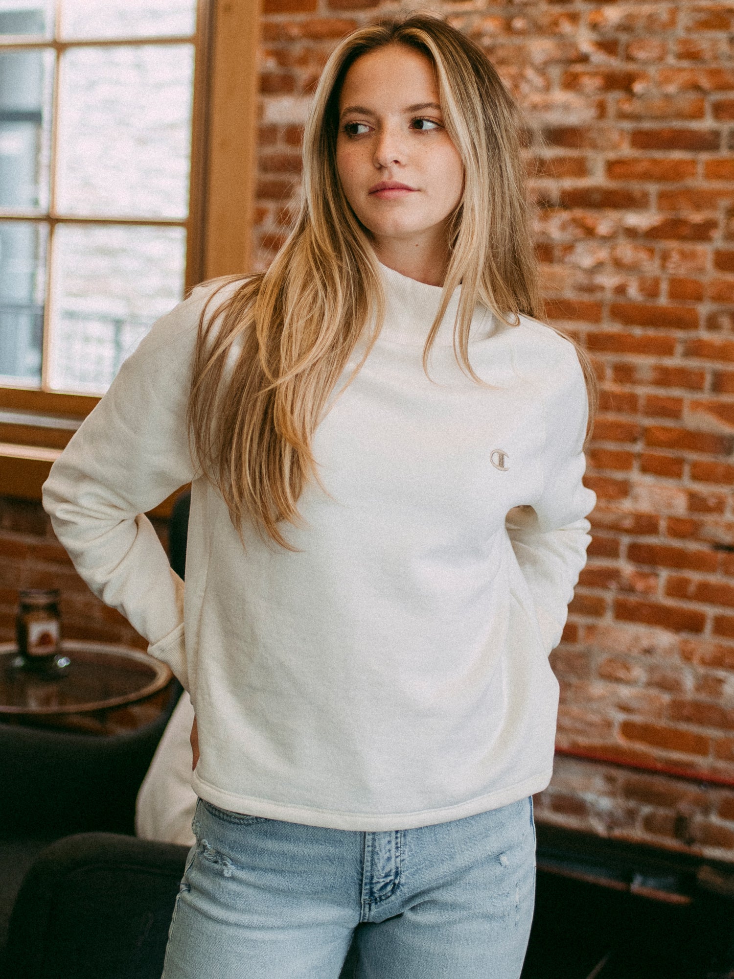 Champion Powerblend 'C' Mock Neck Sweatshirt - Soft & Comfortable Pullover for Men & Women - Perfect for Gym, Casual Wear & Layering