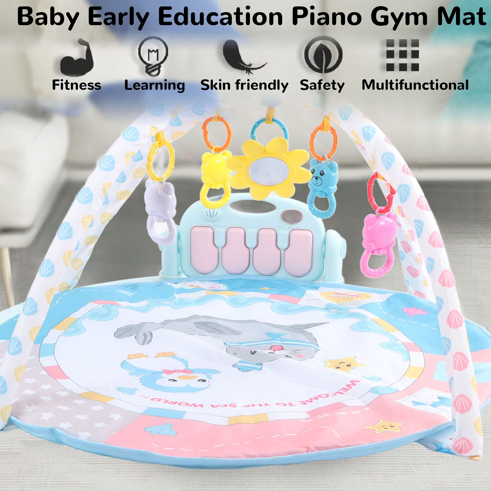 **Vomeko Baby Gym & Tummy Time Mat – Multifunctional Early Education Playmat with Lights, Music & Piano – Interactive Learning Toy for Newborns & Infants (Boys & Girls) – Perfect for Playtime, Sensory Development & Gift Giving**
