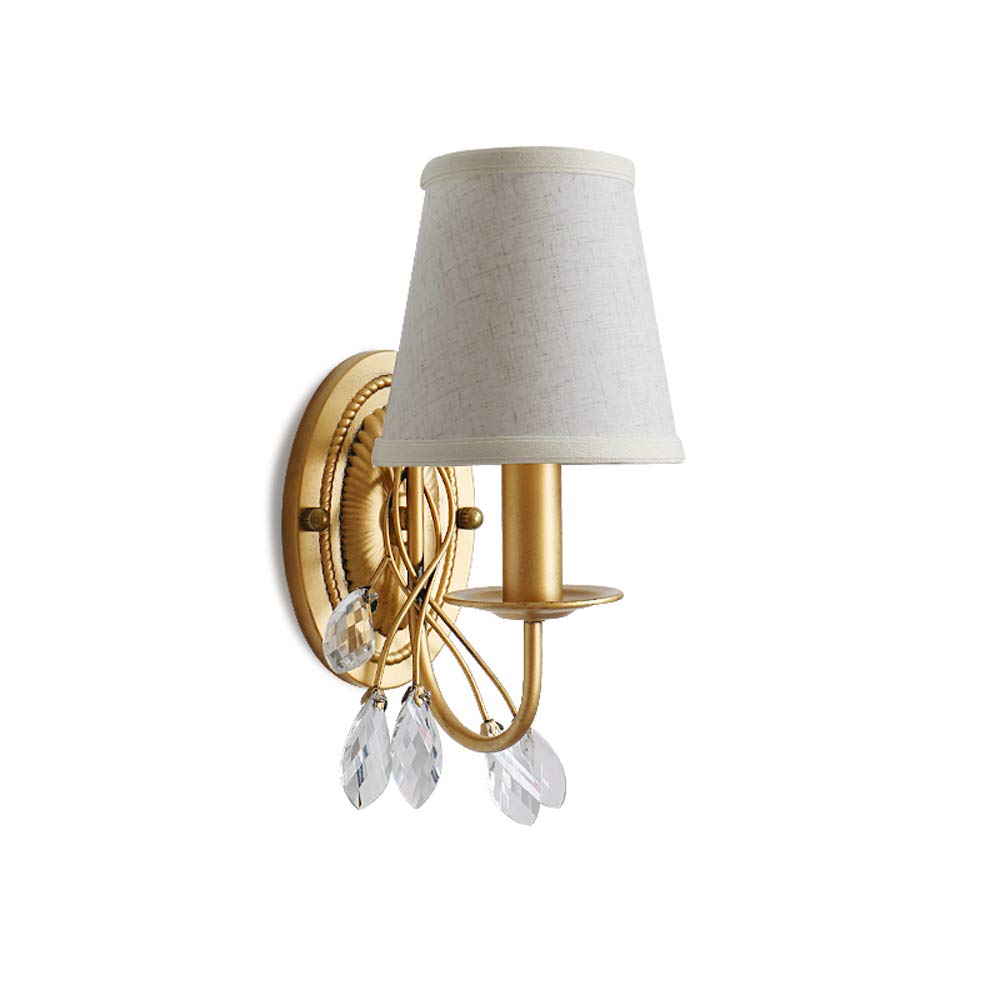 KUXY Vintage Gold Wall Sconce - Single Head Cloth Lampshade Bedside Lamp, American Country Style Metal Wall Light for Cozy Bedroom, Living Room, Kids Room & Home Decor | Perfect for Reading Nook, Hallway Lighting & Farmhouse Interior Design