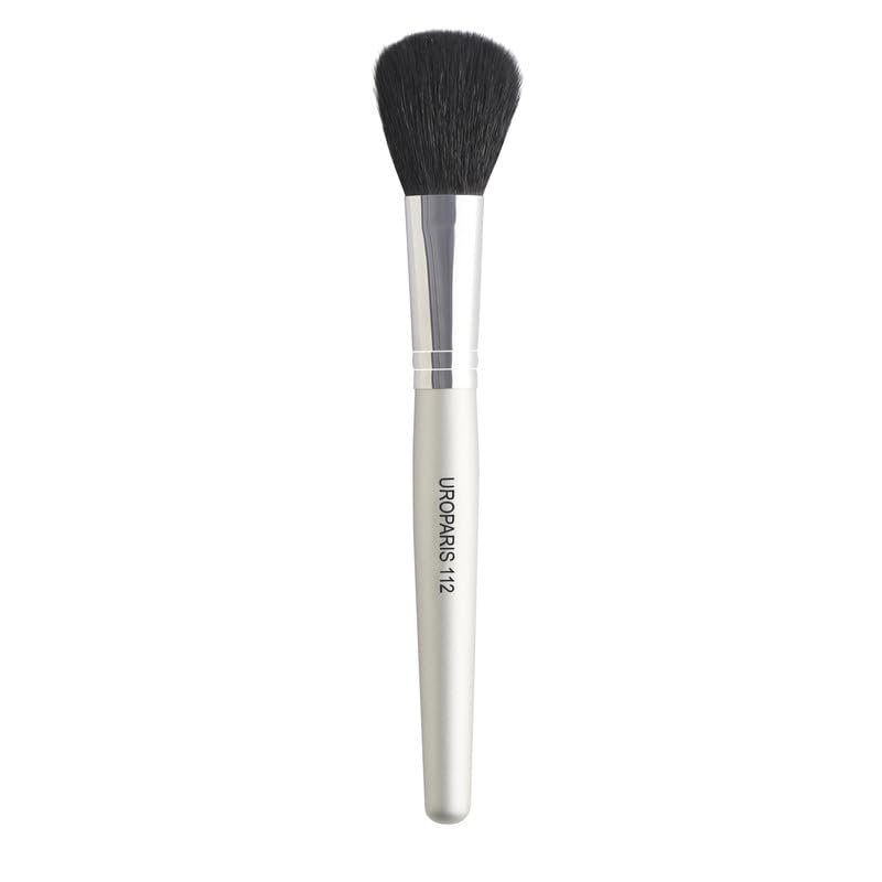 UROPARIS 112 Professional Blush Brush for Face Makeup - Natural Hair Bristles with Wooden Handle & Brass Accents - Silver (1 Piece) - Perfect for Contouring, Blending & Everyday Makeup Application