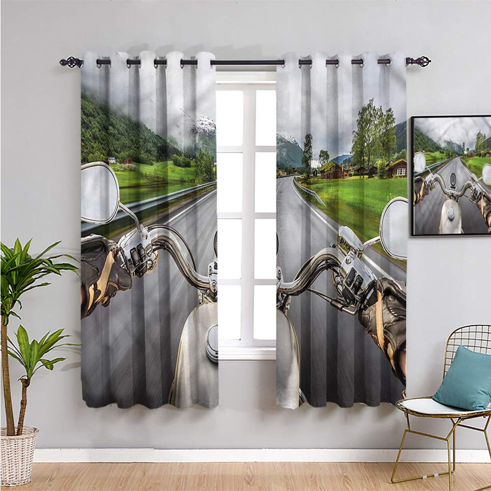 Motorcycle on The Highway Soundproof Privacy Window Curtains - 63