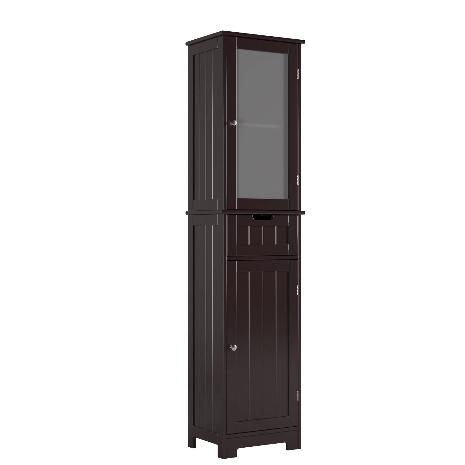 HORSTORS 2-Door Bathroom Storage Cabinet with Adjustable Shelves & Drawer - Freestanding Tall Narrow Cabinet for Bathroom, Living Room, Bedroom - Dark Brown - Perfect for Small Space Organization & Home Decor