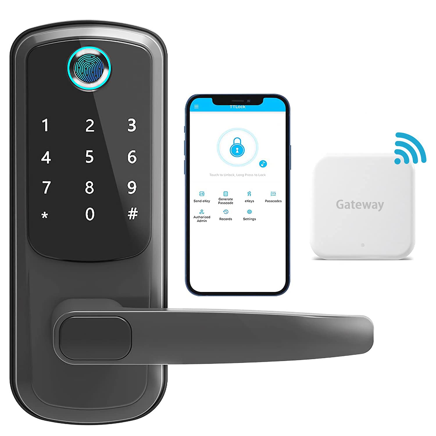 Smart Alexa Door Lock - Gimkok 6-in-1 Keyless Entry Front Door Lock with Reversible Handle, Voice Control, APP, IC Card & Anti-Peep Code - Ideal for Home & Office Security (Black) - Perfect for Smart Homes & Vacation Rentals