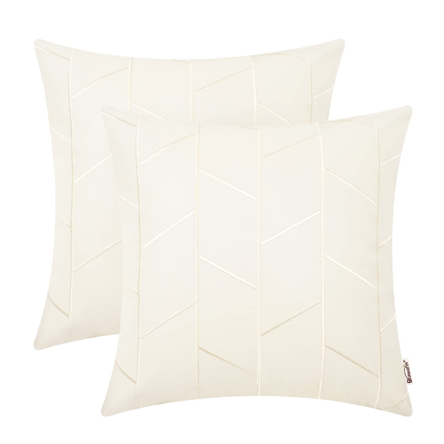 BRAWARM 16x16 Inch Faux Leather Pillow Covers - Pack of 2, Cream Geometric Embroidery Decorative Throw Pillows for Living Room, Couch, Bed & Sofa - Perfect for Home Decor, Farmhouse Style & Cozy Interior Design